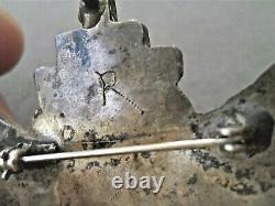 Old Native American MultiStone Inlay Sterling Silver Knifewing Pin Pendant R 60s