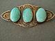 Old Native American Navajo 3- Stone Turquoise Sterling Silver Stamped Brooch Pin