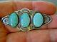 Old Native American Navajo 3-stone Turquoise Sterling Silver Stamped Brooch Pin
