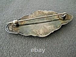 Old Native American Navajo 3-Stone Turquoise Sterling Silver Stamped Brooch Pin