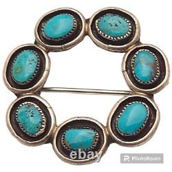 Old Native American Navajo Bisbee Turquoise cluster sterling Small pin brooch