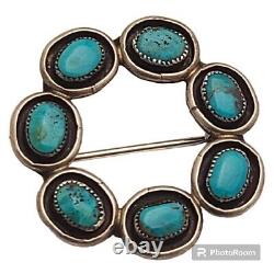 Old Native American Navajo Bisbee Turquoise cluster sterling Small pin brooch