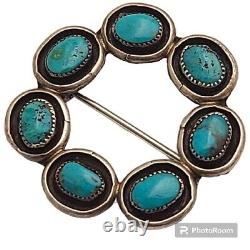 Old Native American Navajo Bisbee Turquoise cluster sterling Small pin brooch