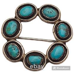 Old Native American Navajo Bisbee Turquoise cluster sterling Small pin brooch