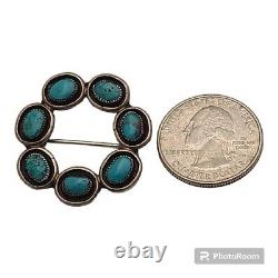 Old Native American Navajo Bisbee Turquoise cluster sterling Small pin brooch
