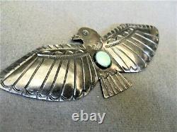 Old Native American Navajo Turquoise Sterling Silver Thunderbird Pin / Brooch