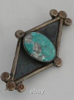 Old Native American Navajo sterling silver Turquoise Eye motif unique pin brooch