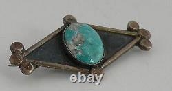 Old Native American Navajo sterling silver Turquoise Eye motif unique pin brooch