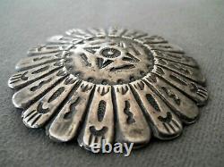 Old Native American Sterling Silver Stamped Sun with Tribal Symbols Pin Brooch