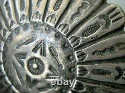 Old Native American Sterling Silver Stamped Sun with Tribal Symbols Pin Brooch