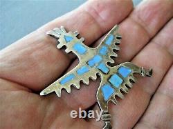 Old Native American Turquoise Inlay Sterling Silver Knifewing Kachina Pin 2 x 2