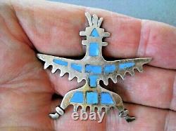 Old Native American Turquoise Inlay Sterling Silver Knifewing Kachina Pin 2 x 2