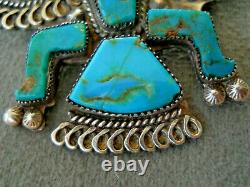 Old Native American Turquoise Inlay Sterling Silver Knifewing Kachina Pin Brooch