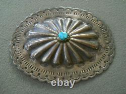 Old Native American Turquoise Sterling Silver Repousse Concho Brooch, Pin, pendant