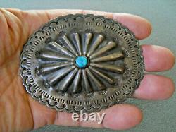 Old Native American Turquoise Sterling Silver Repousse Concho Brooch, Pin, pendant