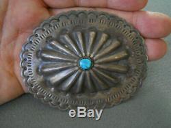 Old Native American Turquoise Sterling Silver Repousse Concho Brooch or Pin