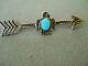 Old Native American Turquoise Sterling Silver Stamped Thunderbird Arrow Pin