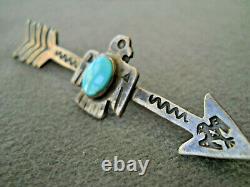 Old Native American Turquoise Sterling Silver Stamped Thunderbird Arrow PIn