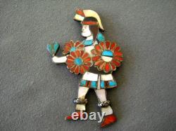 Old Native American Zuni Comanche Dancer MultiStone Inlay Sterlin Pendant Pin 3