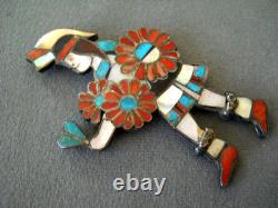 Old Native American Zuni Comanche Dancer MultiStone Inlay Sterlin Pendant Pin 3