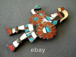 Old Native American Zuni Comanche Dancer MultiStone Inlay Sterlin Pendant Pin 3