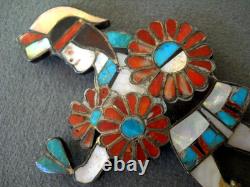 Old Native American Zuni Comanche Dancer MultiStone Inlay Sterlin Pendant Pin 3