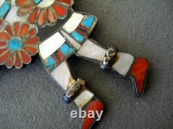 Old Native American Zuni Comanche Dancer MultiStone Inlay Sterlin Pendant Pin 3