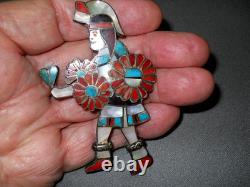 Old Native American Zuni Comanche Dancer MultiStone Inlay Sterlin Pendant Pin 3