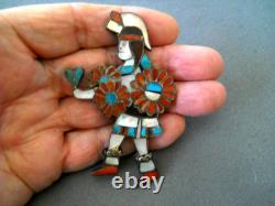 Old Native American Zuni Comanche Dancer MultiStone Inlay Sterlin Pendant Pin 3