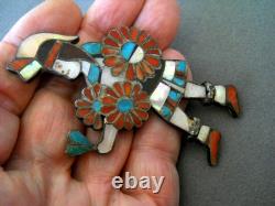 Old Native American Zuni Comanche Dancer MultiStone Inlay Sterlin Pendant Pin 3