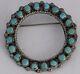 Old Native American Zuni Petit Point Turquoise Cluster Sterling Round Pin Brooch