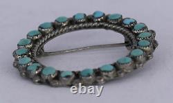 Old Native American Zuni petit point Turquoise cluster sterling round pin brooch