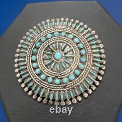 Old Native Zuni Needlepoint Petit Point Turquoise Cluster Pin Brooch 2 Sterling