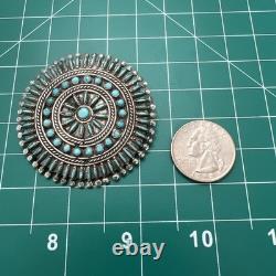 Old Native Zuni Needlepoint Petit Point Turquoise Cluster Pin Brooch 2 Sterling