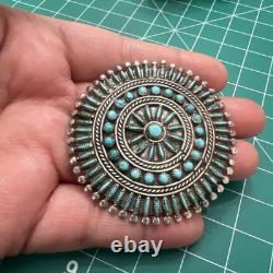 Old Native Zuni Needlepoint Petit Point Turquoise Cluster Pin Brooch 2 Sterling