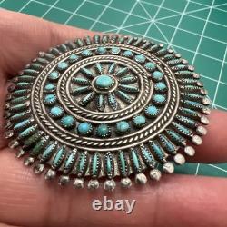 Old Native Zuni Needlepoint Petit Point Turquoise Cluster Pin Brooch 2 Sterling