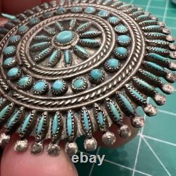Old Native Zuni Needlepoint Petit Point Turquoise Cluster Pin Brooch 2 Sterling