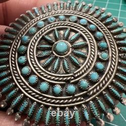 Old Native Zuni Needlepoint Petit Point Turquoise Cluster Pin Brooch 2 Sterling