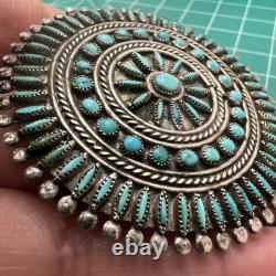 Old Native Zuni Needlepoint Petit Point Turquoise Cluster Pin Brooch 2 Sterling