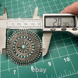 Old Native Zuni Needlepoint Petit Point Turquoise Cluster Pin Brooch 2 Sterling