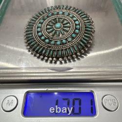Old Native Zuni Needlepoint Petit Point Turquoise Cluster Pin Brooch 2 Sterling