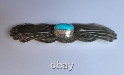 Old Navajo Sterling Silver Kingman Turquoise Native American Brooch Pin 3in Wide