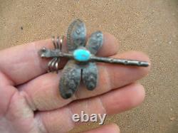 Old Navajo Sterling & Turquoise dragonfly bug shape pin, brooch unique & unusual