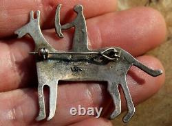 Old Navajo TYLER BROWN Sterling Silver Turquoise Stone WARRIOR HORSE Brooch Pin
