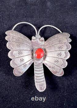 Old Navajo butterfly brooch/pin Sterling Silver Signed