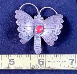 Old Navajo butterfly brooch/pin Sterling Silver Signed