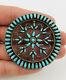 Old Pawn 1940's Zuni Sterling Silver Turquoise Petit Point Pin Brooch 2.25