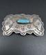 Old Pawn 2.5 Navajo Stamped Sterling Silver Turquoise Pin Signed Azrz #278