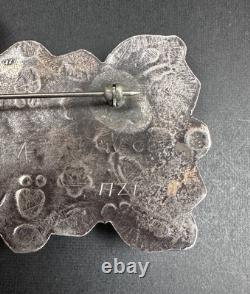 Old Pawn 2.5 Navajo Stamped Sterling Silver Turquoise Pin Signed AZRZ #278