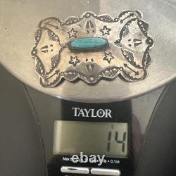 Old Pawn 2.5 Navajo Stamped Sterling Silver Turquoise Pin Signed AZRZ #278
